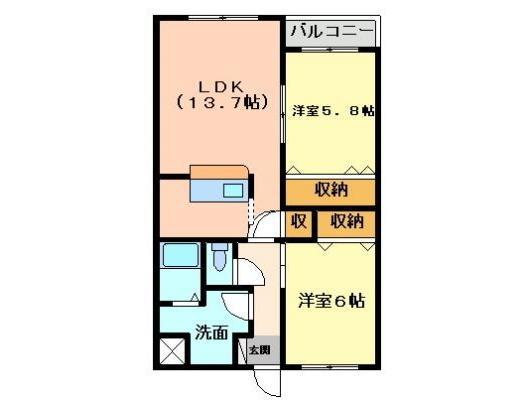 プランドール柏木(2LDK/2階)の間取り写真