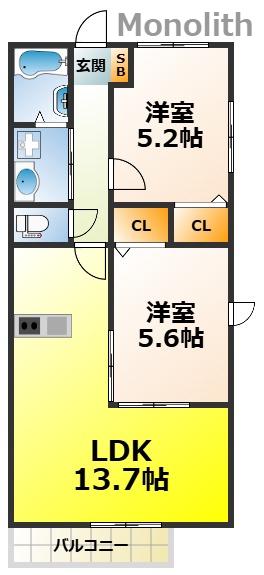 コートボナールIII(2LDK/1階)の間取り写真