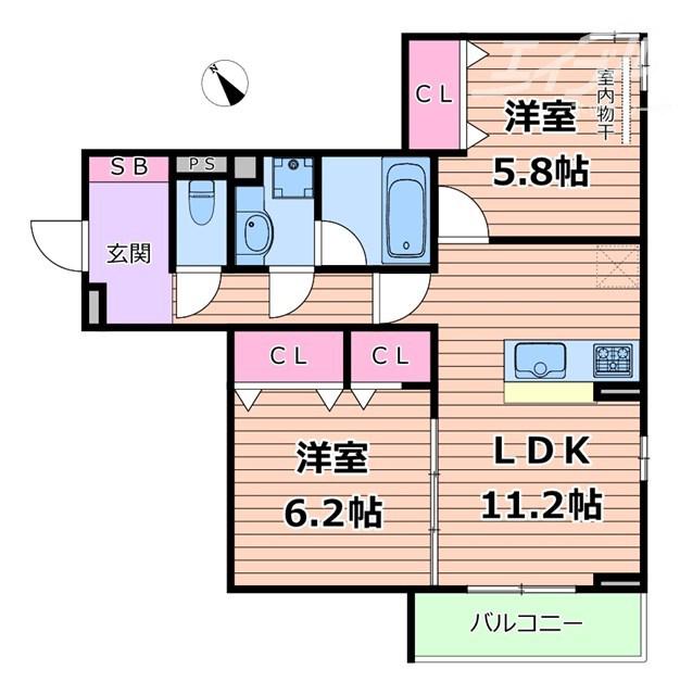 カーサ・プレッツァ豊里(2LDK/3階)の間取り写真