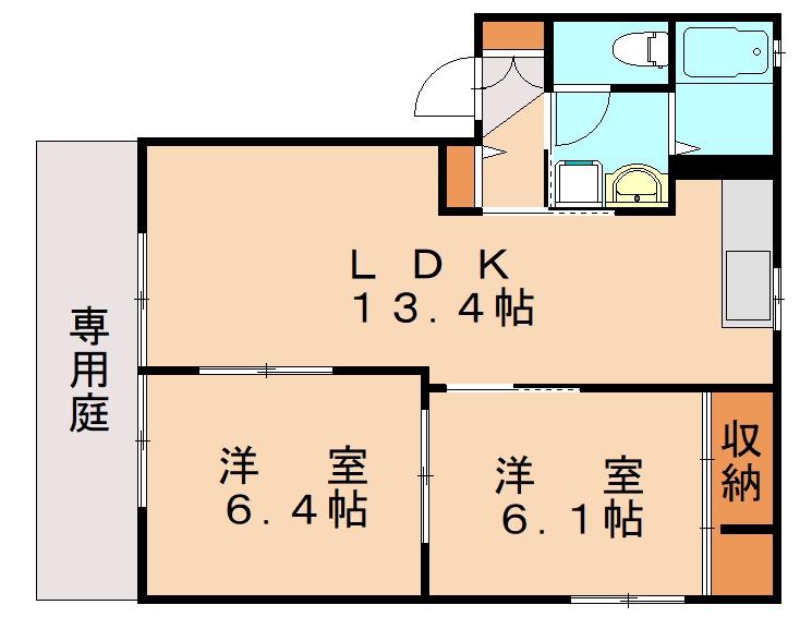 ヴィラ・サンロイヤル A棟(2LDK/1階)の間取り写真