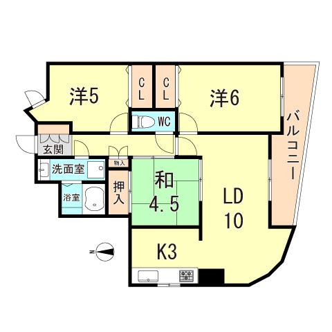 ネオシティ御崎公園(3LDK/6階)の間取り写真