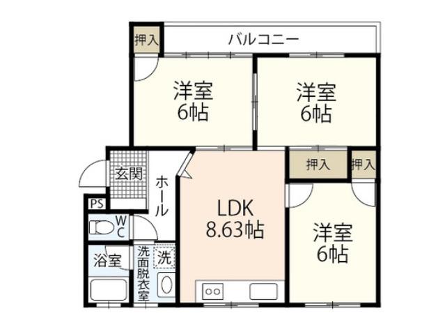 オークI(3DK/1階)の間取り写真