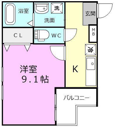 フジパレス市駅東I番館(1K/2階)の間取り写真