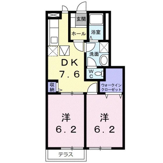 トゥルーランド錦B(2DK/1階)の間取り写真