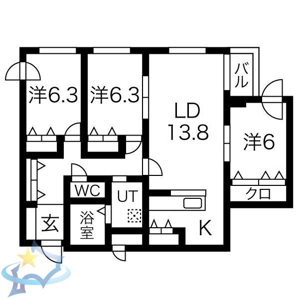 クラリス南9条(3LDK/2階)の間取り写真