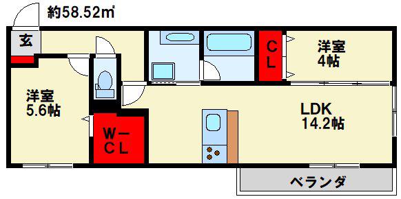 D-ROOM浅生(2LDK/2階)の間取り写真