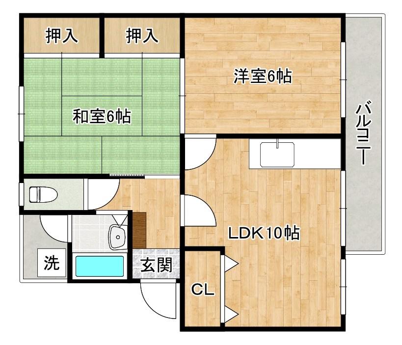 城野団地1棟(2LDK/3階)の間取り写真