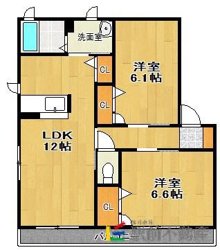 パストラルC棟(2LDK/2階)の間取り写真