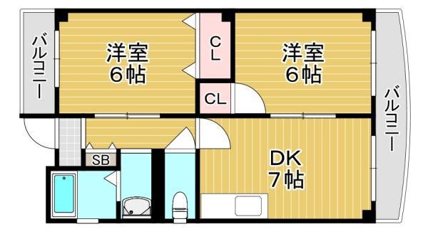 シルフィード森ノ宮(2DK/3階)の間取り写真