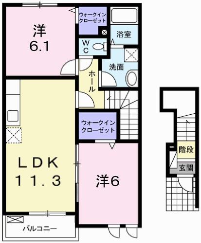 アプローズB棟(2LDK/2階)の間取り写真