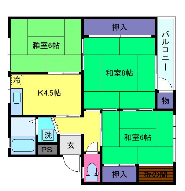 渦が森コーポ19号館(3K/1階)の間取り写真
