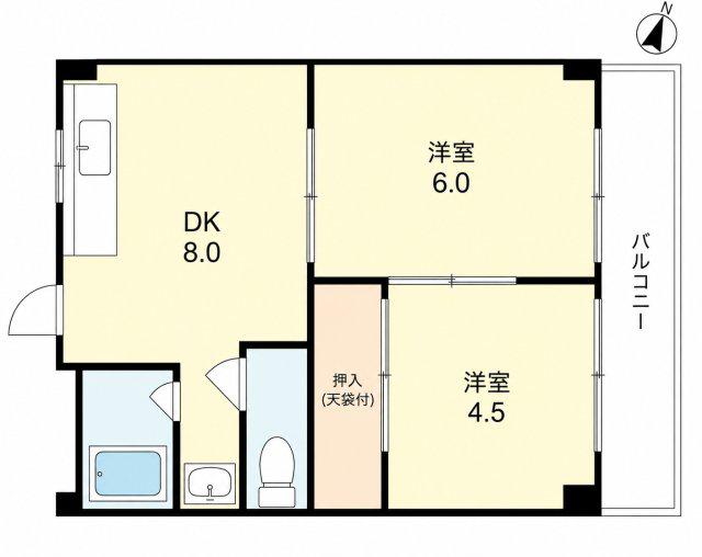 NDYハイツ甲子園(2DK/3階)の間取り写真