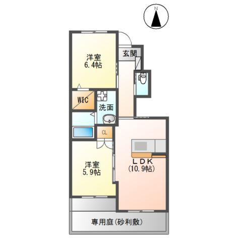 ディアコートMII(2LDK/1階)の間取り写真