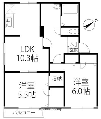 フレグランスリヴェール(2LDK/2階)の間取り写真