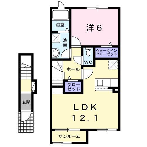 ソレイユ・エ・ペシェ(1LDK/2階)の間取り写真