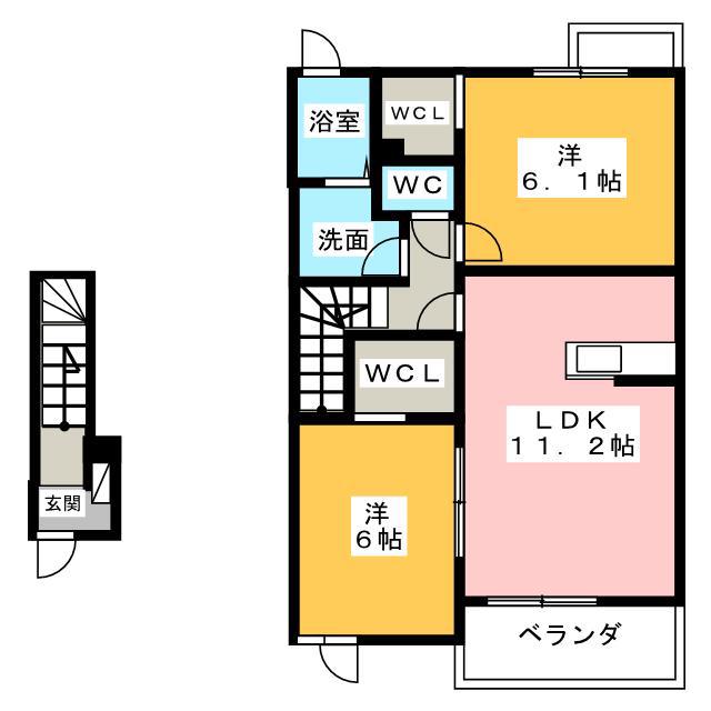 ハートコート・西林田(2LDK/2階)の間取り写真