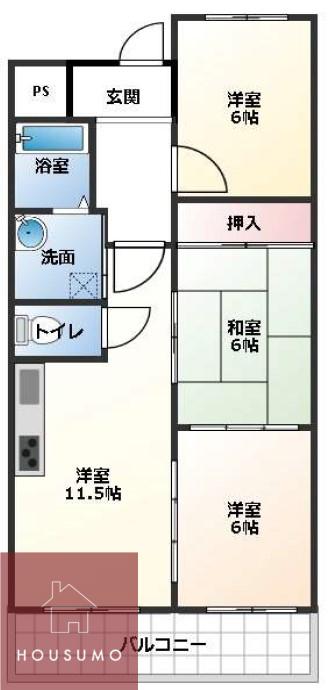 千里関大前コーポラスB棟(3LDK/5階)の間取り写真