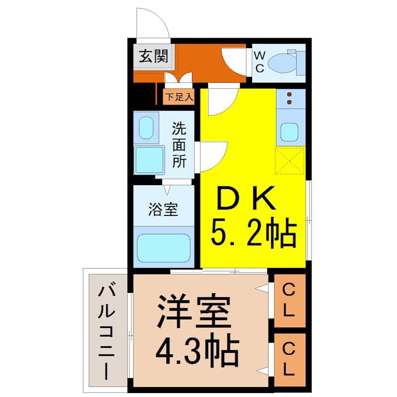 ハーモニーテラス幸心(1DK/1階)の間取り写真