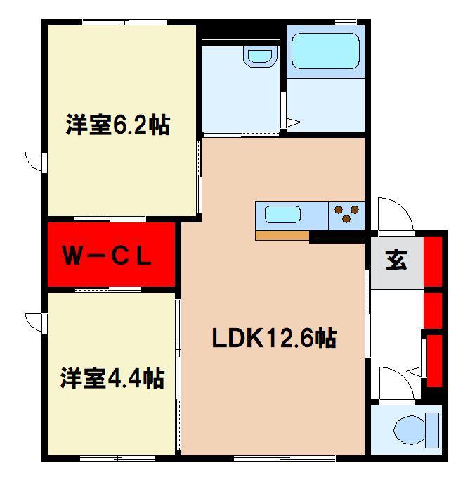 ディアコートTOK B棟(2LDK/1階)の間取り写真