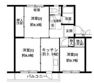 ビレッジハウス志染16号棟(3K/4階)の間取り写真