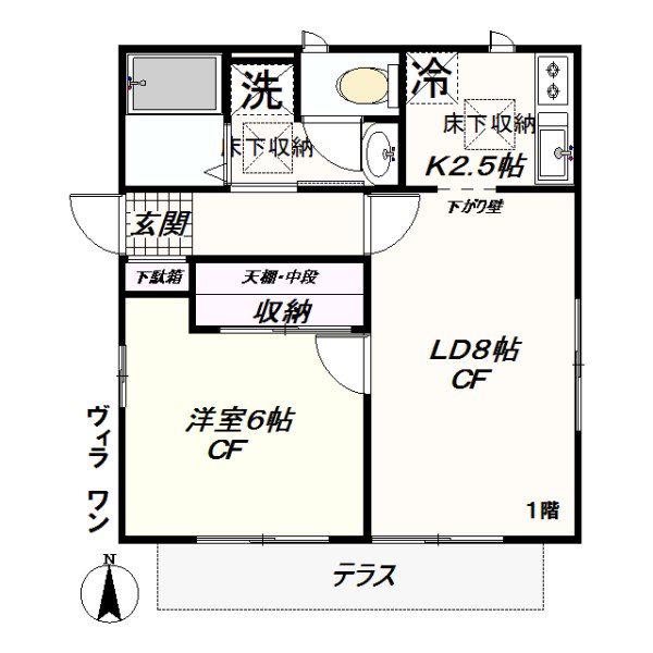 ヴィラ ワン(1LDK/1階)の間取り写真