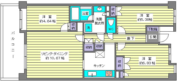 グリーンヒル鵜の木(3LDK/3階)の間取り写真