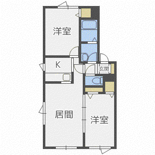 クラヴィエ北郷(2LDK/2階)の間取り写真