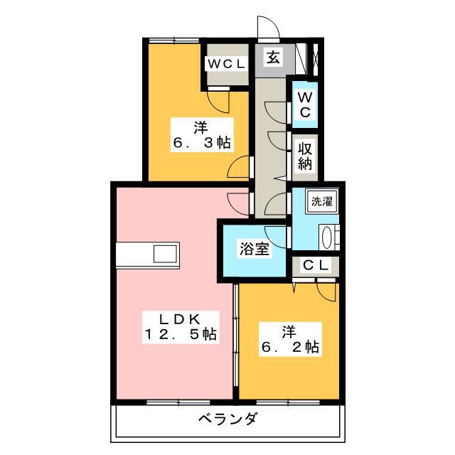 ライズ江南(2LDK/3階)の間取り写真