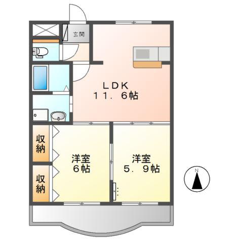 ルシード黒下(2LDK/2階)の間取り写真