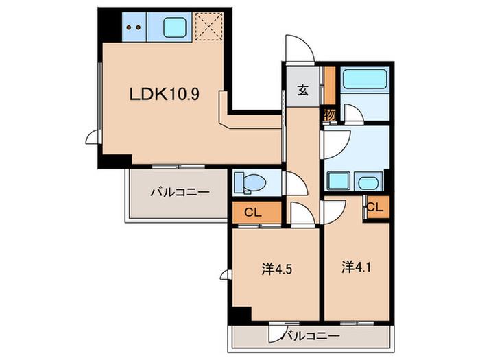 LIGHTHOUSE中馬込(2LDK/4階)の間取り写真