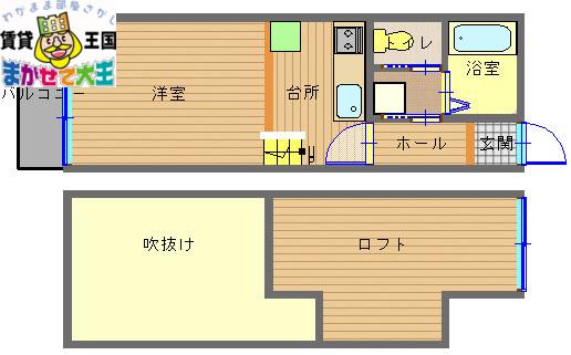 ローザロッサ道の尾(1K/1階)の間取り写真