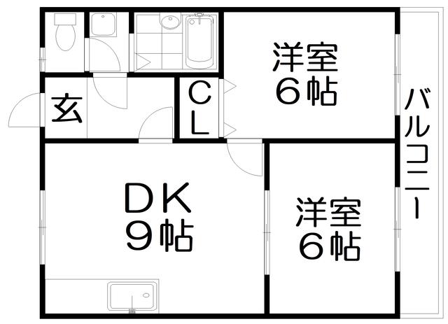 シャンローズ東香里(2DK/3階)の間取り写真