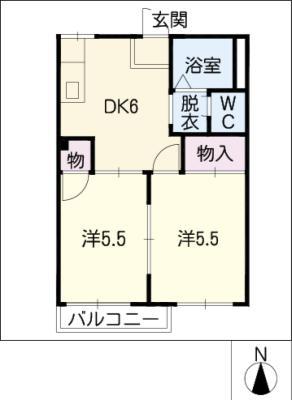 ファミール・ヒナA.B(2DK/2階)の間取り写真