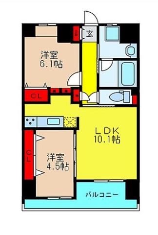 MORADA・MⅡ(2LDK/8階)の間取り写真