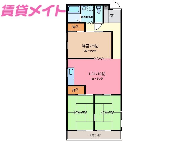 マンションひょうたん島(3LDK/3階)の間取り写真
