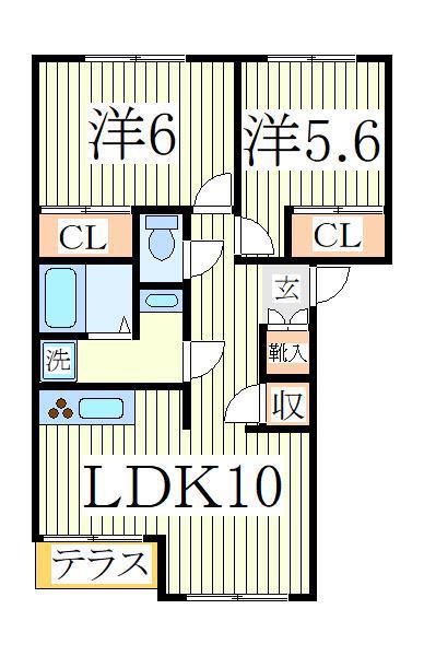 サンミラドールB(2LDK/1階)の間取り写真