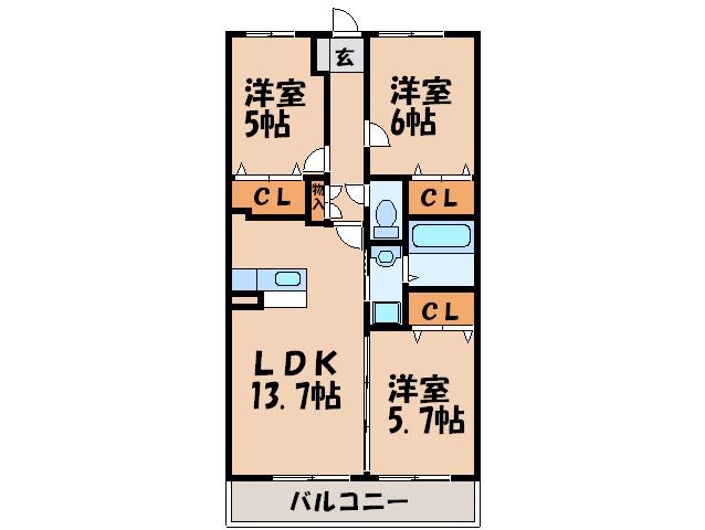 フェニックス福岡南(3LDK/8階)の間取り写真