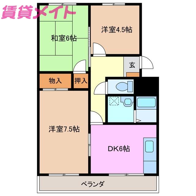 メゾン江ヶ室(3DK/1階)の間取り写真
