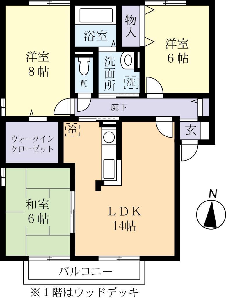 シルクガーデンA(3LDK/2階)の間取り写真