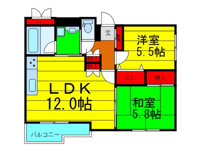 ル・グランデ香里園(2LDK/1階)の間取り写真