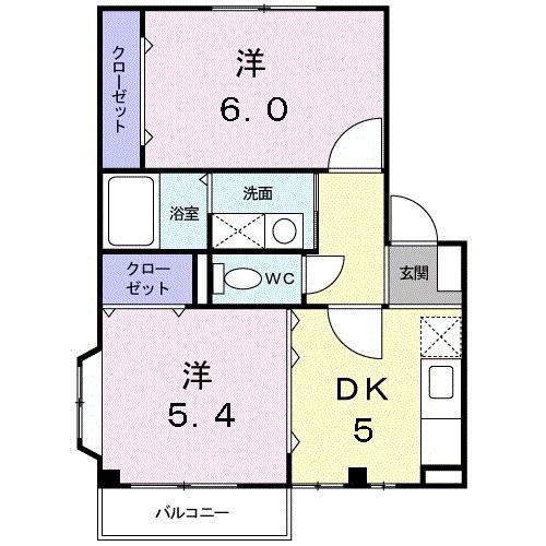 ラブニール(2DK/2階)の間取り写真