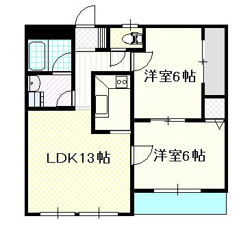 メープル ノリタケ(2LDK/3階)の間取り写真