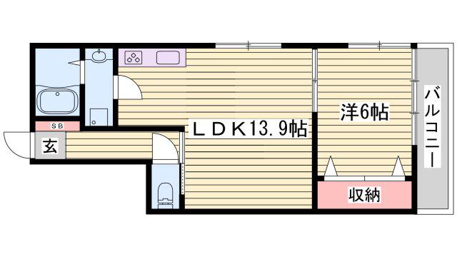 コーポ有本(1LDK/3階)の間取り写真