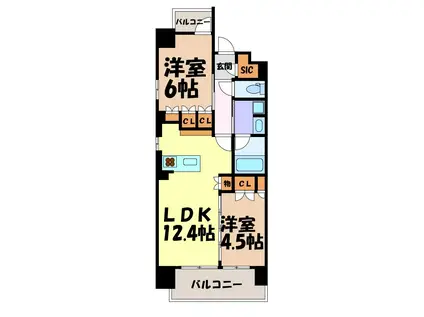 オーパスレジデンス名古屋ステーション(2LDK/4階)の間取り写真