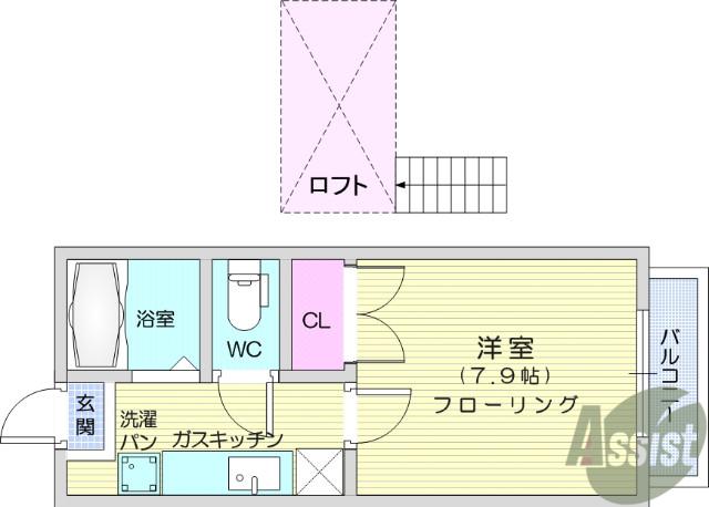 ホワイトキャッスル遠見塚7番館(1K/2階)の間取り写真