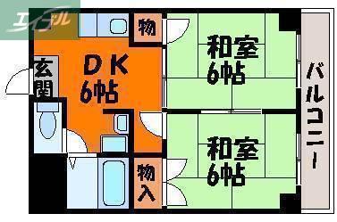 グランディール門田屋敷(2DK/7階)の間取り写真