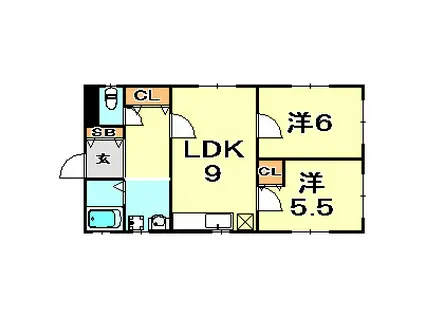 北野町ハイツ(2LDK/2階)の間取り写真