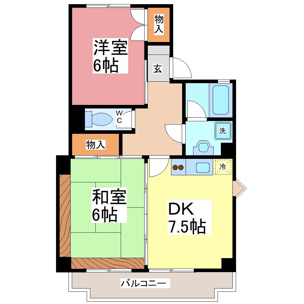 パークハイム若杉(2DK/1階)の間取り写真