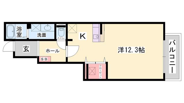 メゾン・カルムI(ワンルーム/1階)の間取り写真