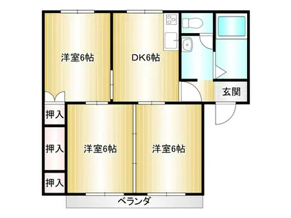 クオーレ川津(3DK/2階)の間取り写真